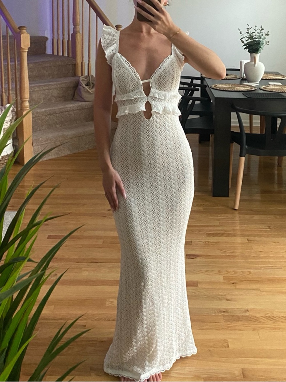 White Lace Maxi Dress with Ruffle Details